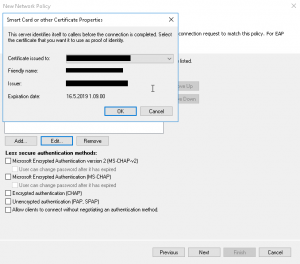 Authentication methods certificate select